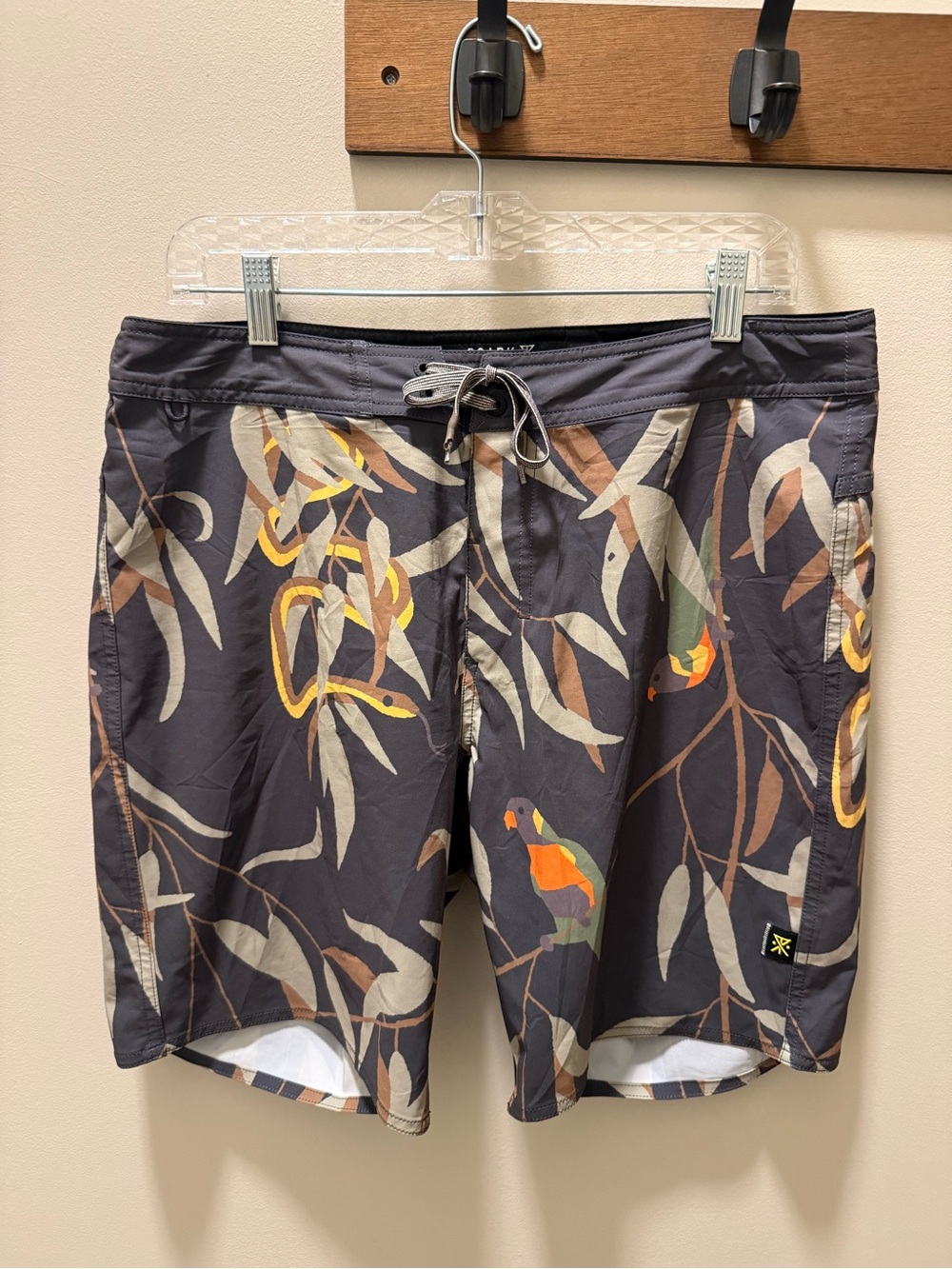 Roark Charcoal Swim Shorts with Tropical Parrot Print
